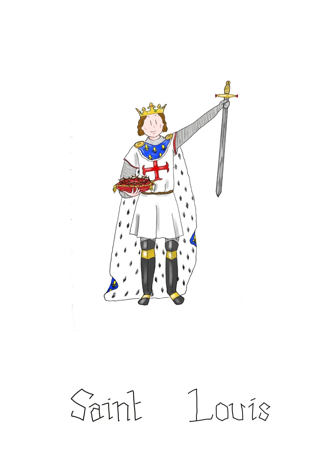 Saint Louis, couronne d'épines dans une main, épée levée dans l'autre